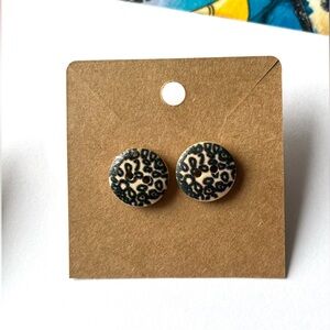 2/$15- Black Squiggle Design Handmade Stud Earrings